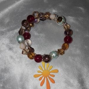 Multicolor Beaded Bracelet with Floral Charm